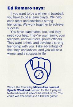 1985 Milwaukee Brewers Police - Waukesha Police Department and Independent Insurance Agents Of Waukesha #NNO Ed Romero Back