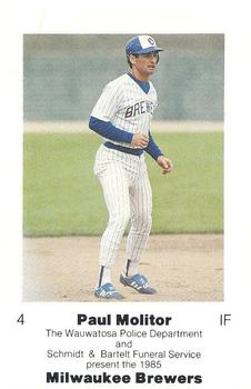 1985 Milwaukee Brewers Police - Wauwatosa Police Department and Schmidt & Bartelt Funeral Services #NNO Paul Molitor Front