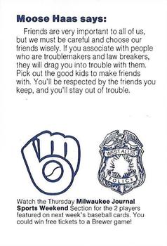 1985 Milwaukee Brewers Police - West Allis Police Department #NNO Moose Haas Back