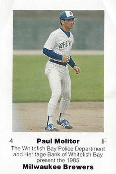 1985 Milwaukee Brewers Police - Whitefish Bay Police Department and Heritage Bank of Whitefish Bay #NNO Paul Molitor Front