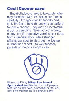 1985 Milwaukee Brewers Police - Winneconne Police Department #NNO Cecil Cooper Back