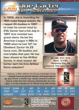 1998 Pacific Aurora #11 Joe Carter Back