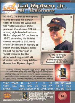 1998 Pacific Aurora #14 Cal Ripken Jr. Back