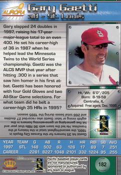 1998 Pacific Aurora #182 Gary Gaetti Back