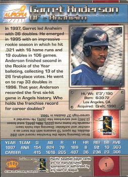 1998 Pacific Aurora #1 Garret Anderson Back