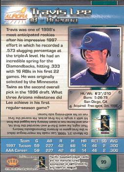 1998 Pacific Aurora #99 Travis Lee Back