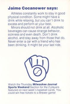 1985 Milwaukee Brewers Police - Wisconsin State Fair Park Police #NNO Jaime Cocanower Back
