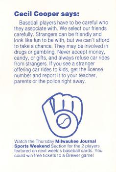 1985 Milwaukee Brewers Police - Wisconsin State Fair Park Police #NNO Cecil Cooper Back