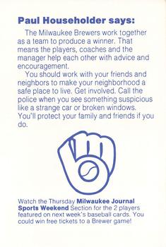 1985 Milwaukee Brewers Police - Wisconsin State Fair Park Police #NNO Paul Householder Back