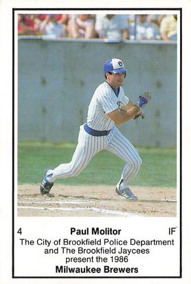 1986 Milwaukee Brewers Police - City of Brookfield Police Department and The Brookfield Jaycees #NNO Paul Molitor Front