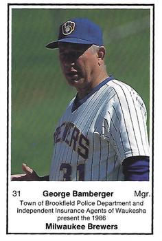 1986 Milwaukee Brewers Police - Town of Brookfield Police Department and Independent Insurance Agents of Waukesha #NNO George Bamberger Front