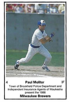 1986 Milwaukee Brewers Police - Town of Brookfield Police Department and Independent Insurance Agents of Waukesha #NNO Paul Molitor Front