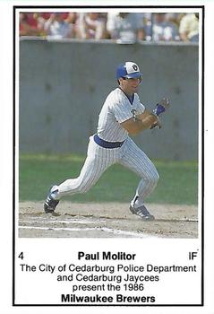 1986 Milwaukee Brewers Police - City of Cedarburg PD, and Cedarburg Jaycees #NNO Paul Molitor Front