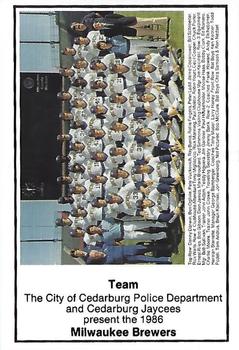 1986 Milwaukee Brewers Police - City of Cedarburg PD, and Cedarburg Jaycees #NNO Milwaukee Brewers Team Photo Front