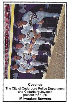 1986 Milwaukee Brewers Police - City of Cedarburg PD, and Cedarburg Jaycees #NNO Milwaukee Brewers Coaches Front