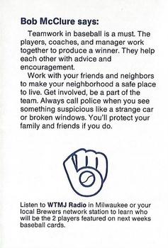 1986 Milwaukee Brewers Police - Chilton Police Department and The Chilton Local Merchants, Service Clubs and Financial Institutions #NNO Bob McClure Back