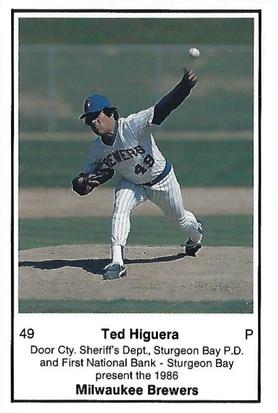 1986 Milwaukee Brewers Police - Door Cty. Sheriff's Dept., Sturgeon Bay P.D. and First National Bank - Sturgeon Bay #NNO Ted Higuera Front