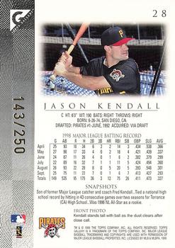 1999 Topps Gallery - Player's Private Issue #28 Jason Kendall  Back