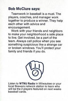 1986 Milwaukee Brewers Police - Fond du Lac Police Dept., KFIZ Radio, and National Exchange Bank & Trust #NNO Bob McClure Back