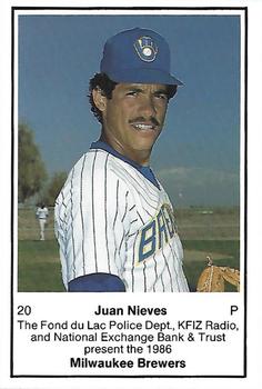 1986 Milwaukee Brewers Police - Fond du Lac Police Dept., KFIZ Radio, and National Exchange Bank & Trust #NNO Juan Nieves Front