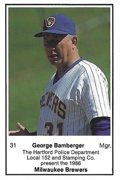 1986 Milwaukee Brewers Police - Hartford Police Department, Local 152 & Stamping Co. #NNO George Bamberger Front