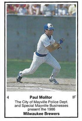1986 Milwaukee Brewers Police - City of Mayville Police Dept. and Special Mayville Businesses #NNO Paul Molitor Front