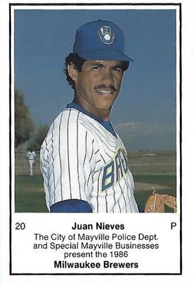 1986 Milwaukee Brewers Police - City of Mayville Police Dept. and Special Mayville Businesses #NNO Juan Nieves Front