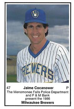 1986 Milwaukee Brewers Police - Menomonee Falls Police Department and F&M Bank #NNO Jaime Cocanower Front