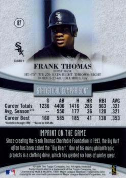 1999 Topps Gold Label - Class 1 Black #87 Frank Thomas  Back