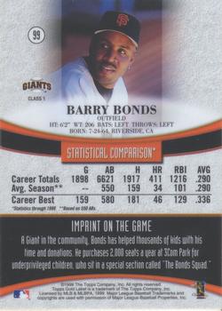 1999 Topps Gold Label - Class 1 Black #99 Barry Bonds  Back