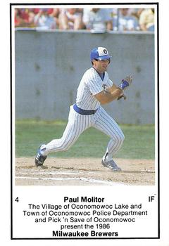 1986 Milwaukee Brewers Police - Village of Oconomowoc Lake and Town of Oconomowoc Police Department and Pick 'n Save of Oconomowoc #NNO Paul Molitor Front