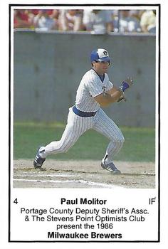 1986 Milwaukee Brewers Police - Portage County Deputy Sheriff's Assoc. & The Stevens Point Optimists Club #NNO Paul Molitor Front