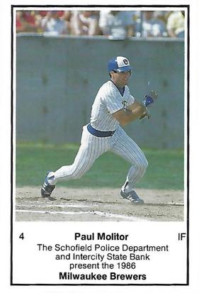 1986 Milwaukee Brewers Police - Schofield Police Department and Intercity State Bank #NNO Paul Molitor Front