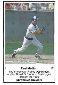 1986 Milwaukee Brewers Police - Sheboygan Police Department and McDonald's Stores of Sheboygan #NNO Paul Molitor Front