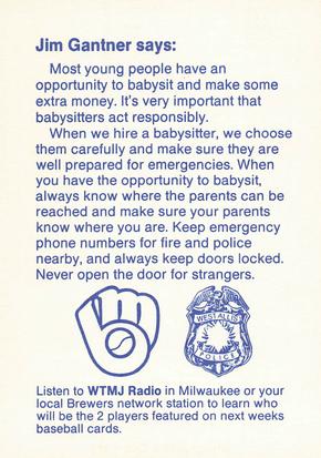 1986 Milwaukee Brewers Police - West Allis Police Department #NNO Jim Gantner Back