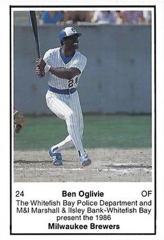 1986 Milwaukee Brewers Police - Whitefish Bay Police Department and M&I Marshall & Ilsley Bank-Whitefish Bay #NNO Ben Oglivie Front