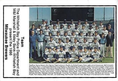 1986 Milwaukee Brewers Police - Whitefish Bay Police Department and M&I Marshall & Ilsley Bank-Whitefish Bay #NNO Milwaukee Brewers Team Photo Front