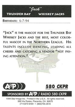 1994 Star Image Thunder Bay Whiskey Jacks #NNO Jack Back