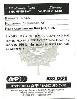 1994 Star Image Thunder Bay Whiskey Jacks #NNO Lindsay Foster Back