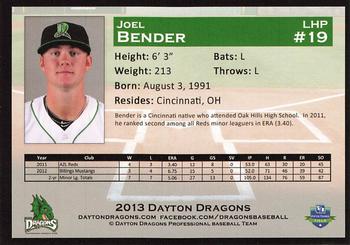 2013 Dayton Dragons #NNO Joel Bender Back