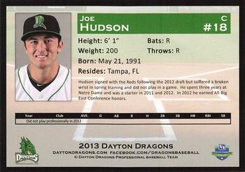 2013 Dayton Dragons #NNO Joe Hudson Back