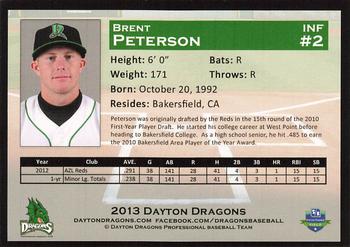 2013 Dayton Dragons #NNO Brent Peterson Back