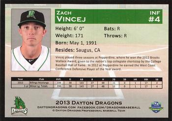 2013 Dayton Dragons #NNO Zach Vincej Back