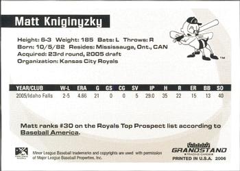 2006 Grandstand Midwest League Top Prospects #NNO Matt Kniginyzky Back