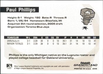 2006 Grandstand Midwest League Top Prospects #NNO Paul Phillips Back