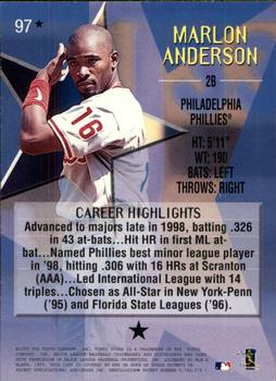 1999 Topps Stars - One Star #97 Marlon Anderson Back