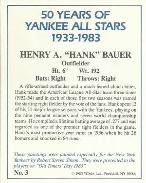 1983 TCMA 50 Years of New York Yankees All-Stars #3 Hank Bauer Back