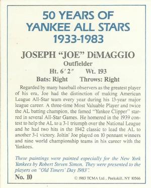 1983 TCMA 50 Years of New York Yankees All-Stars #10 Joe DiMaggio Back