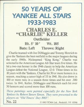1983 TCMA 50 Years of New York Yankees All-Stars #22 Charlie Keller Back