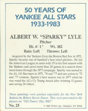 1983 TCMA 50 Years of New York Yankees All-Stars #25 Sparky Lyle Back